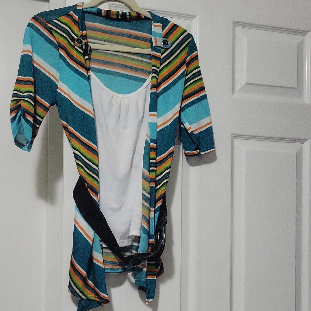 HeartSoul Teal Striped Layered Top with White Tank